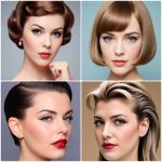 Collage of vintage 1950s hairstyles showcasing classic rolls and curls