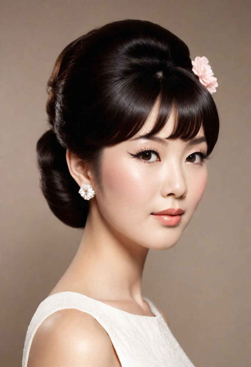 1960s updo with bangs hairstyle