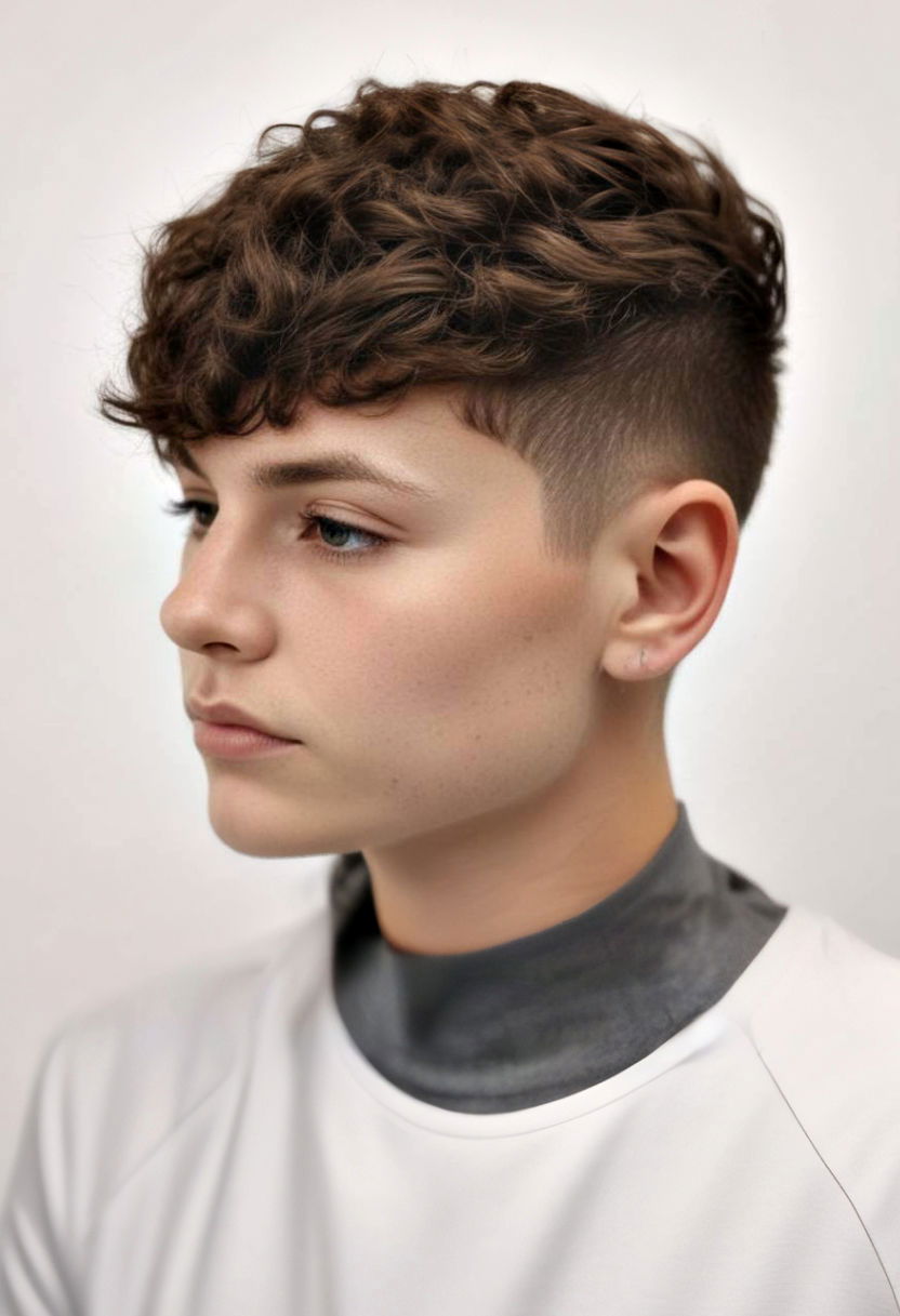 angular fringe short curly hairstyle men