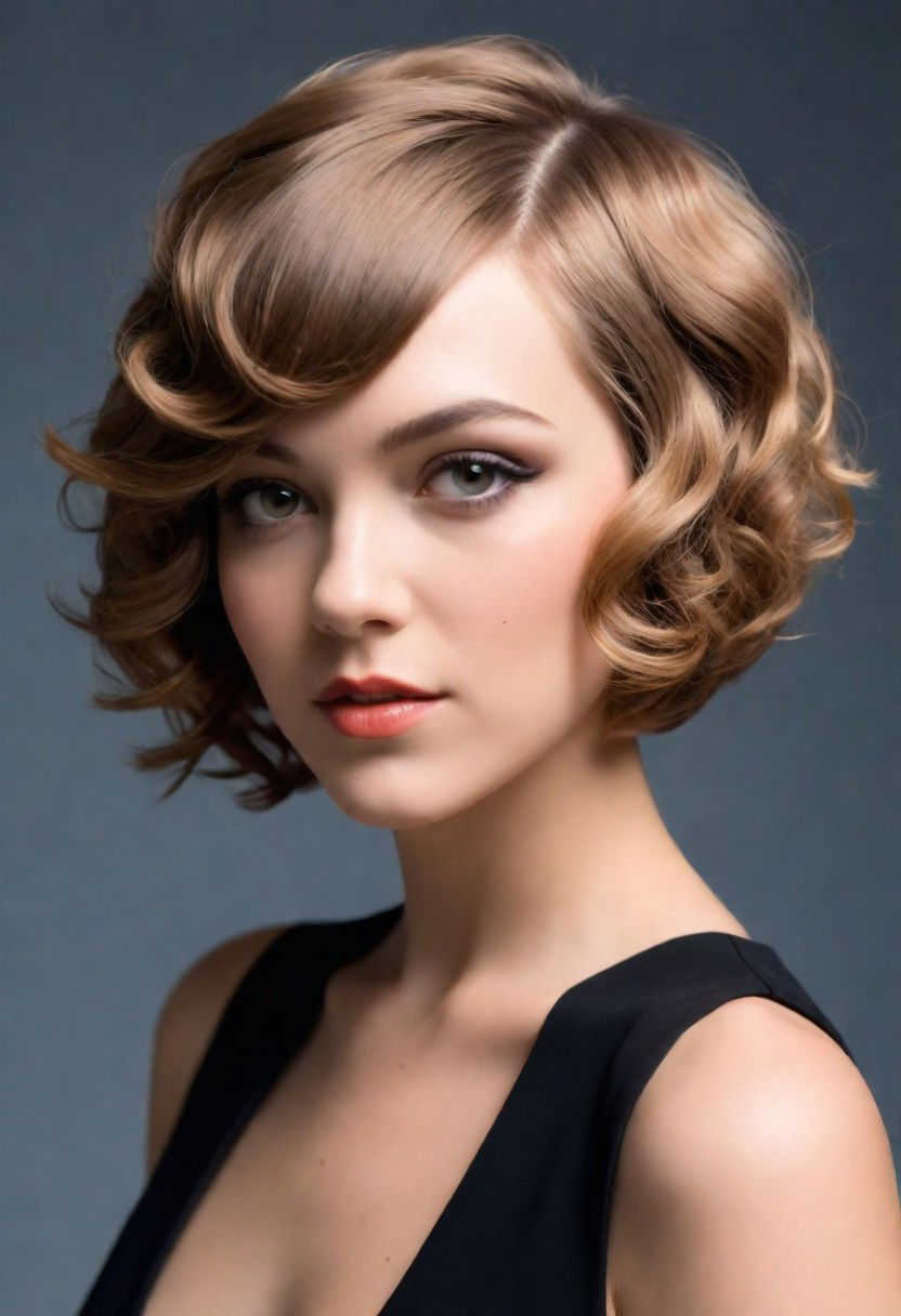 asymmetrical bob with curls hairstyle
