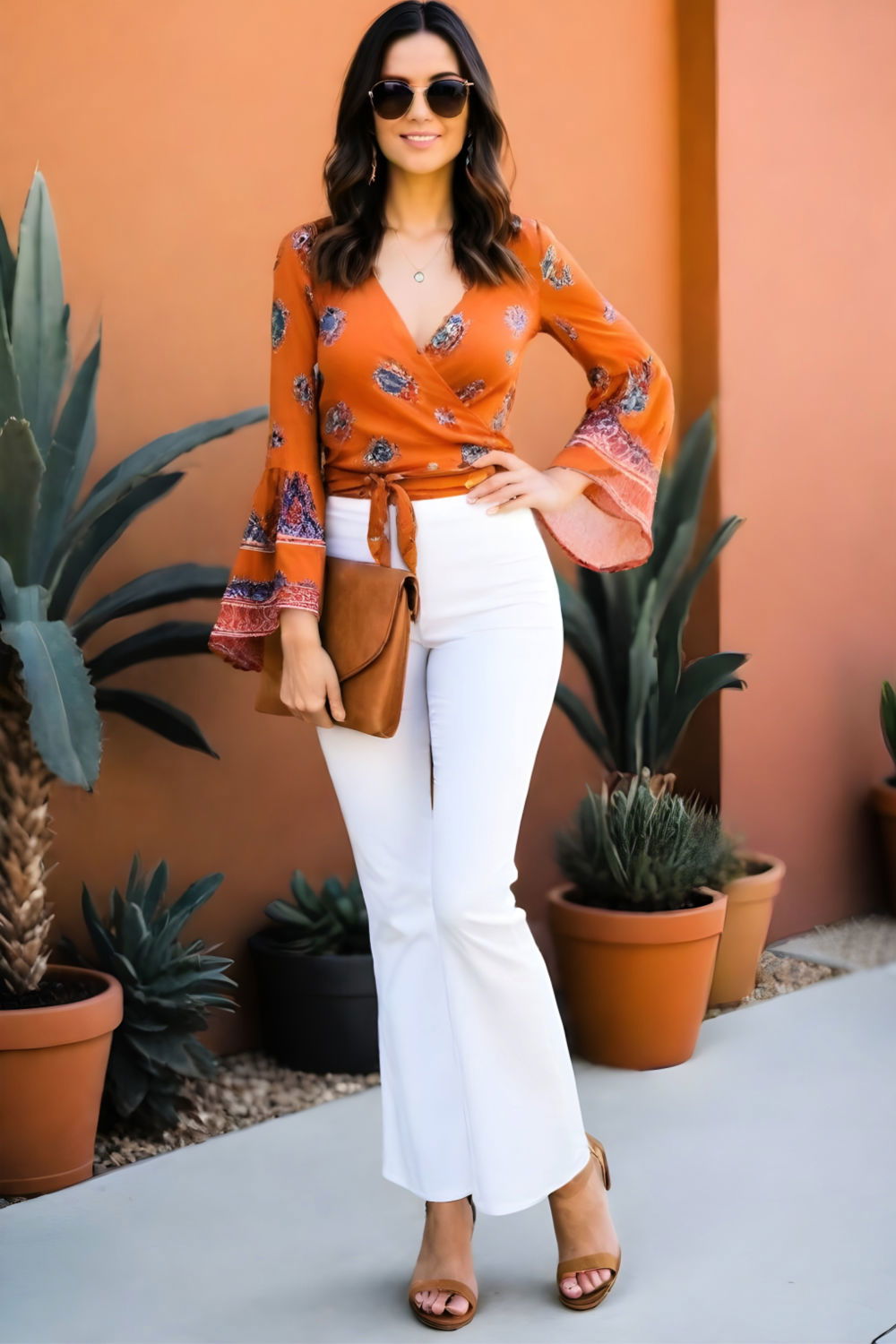 bohemian twist wrap top with bell sleeves