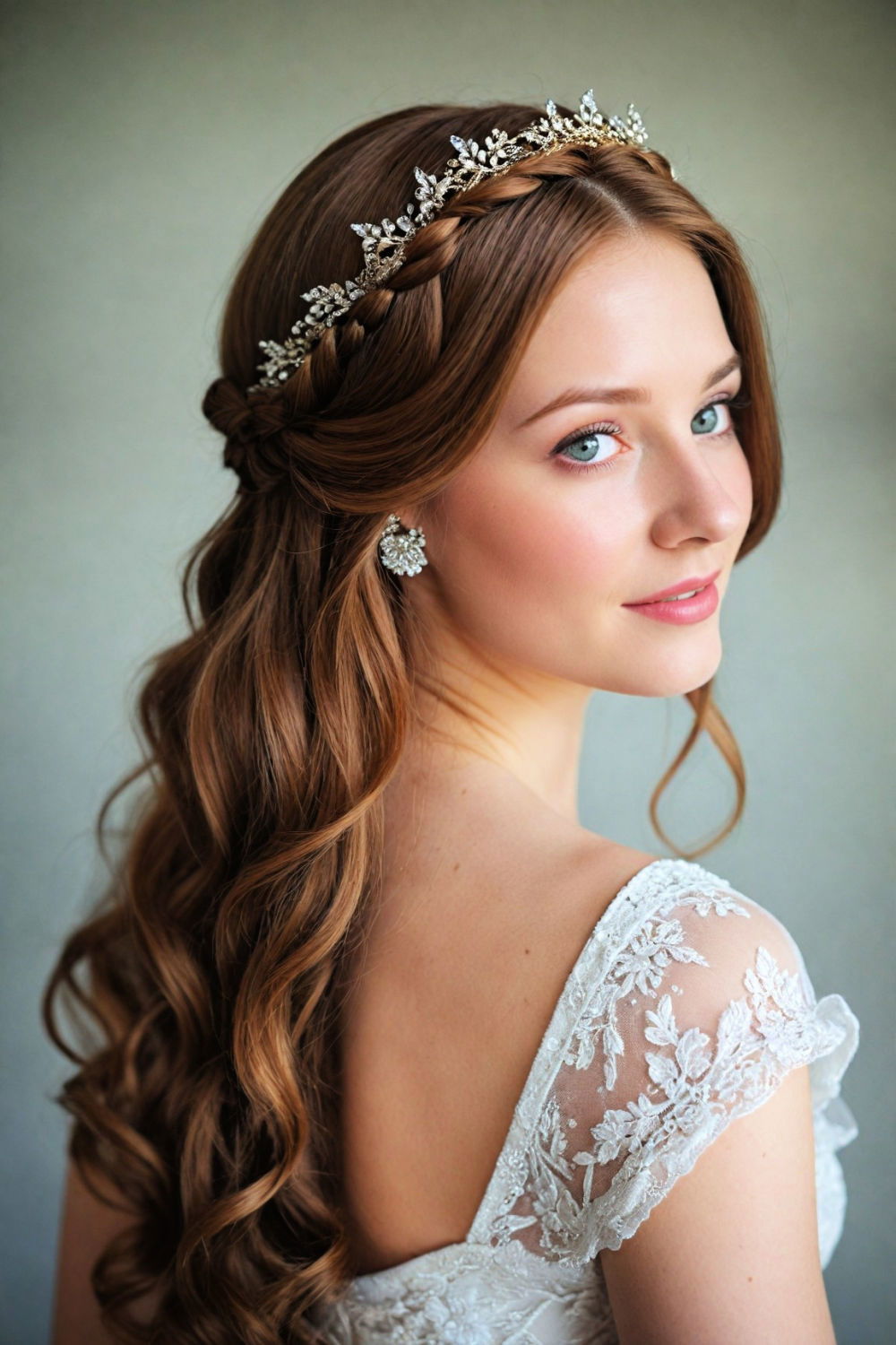 braided crown down wedding hairstyle for long hair