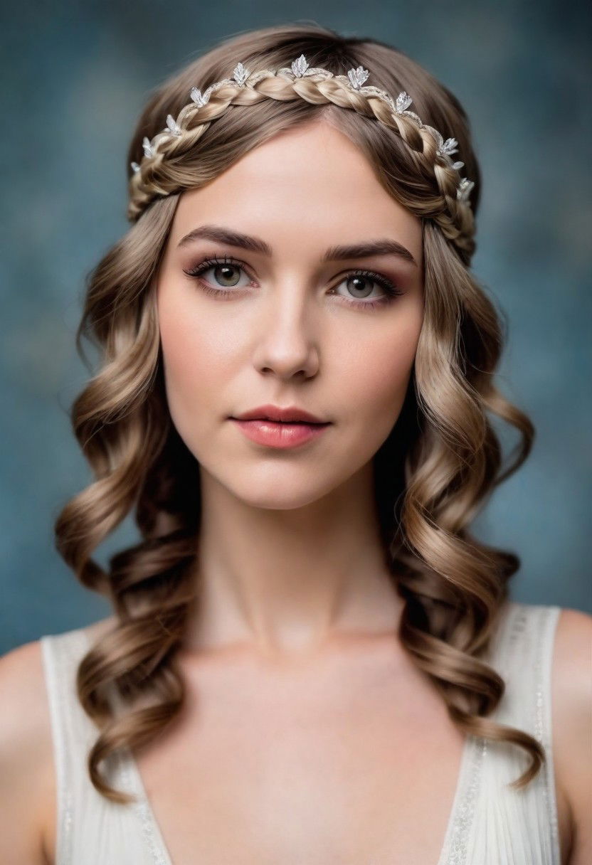 braided crown with loose waves hairstyle