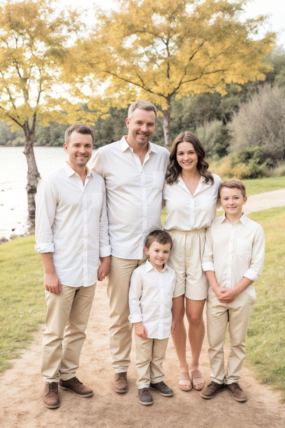 casual in khaki and cream family photo outfit