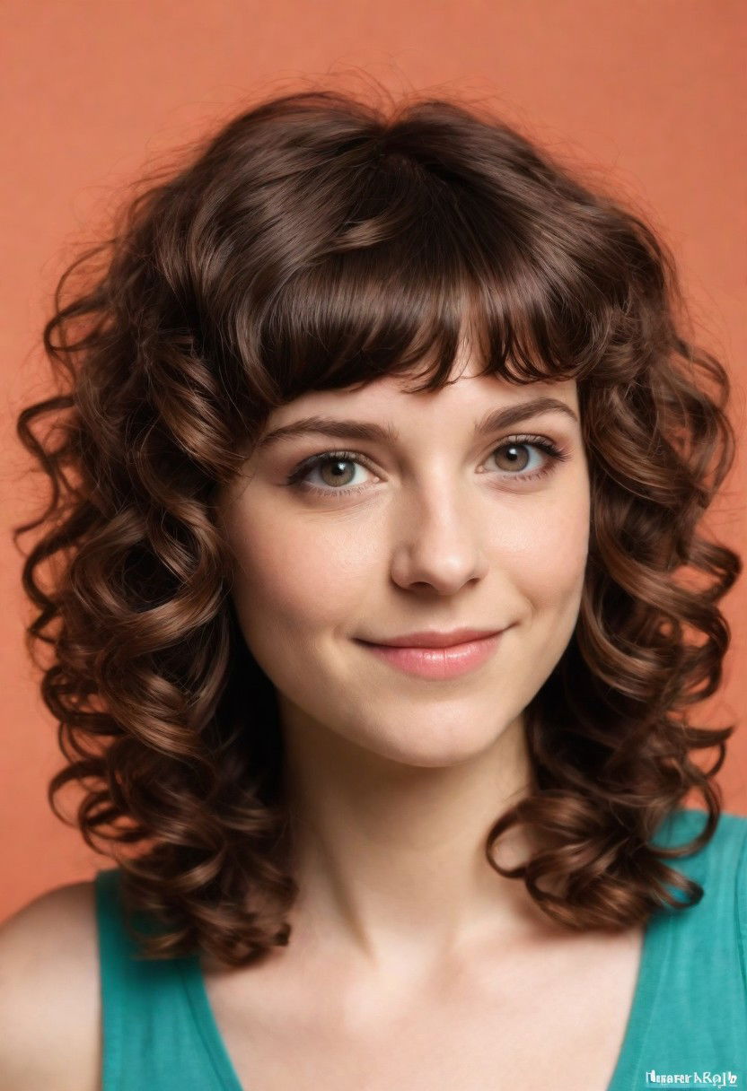 charming curly bangs with medium layers