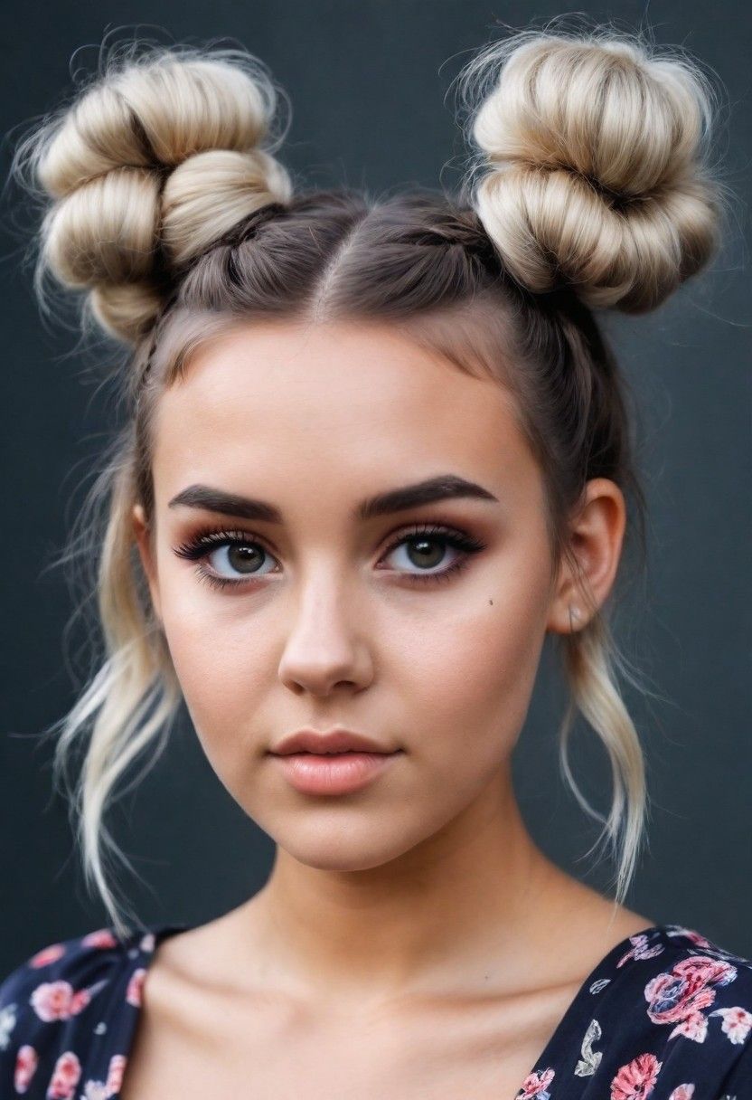 chic space buns boho hairstyle