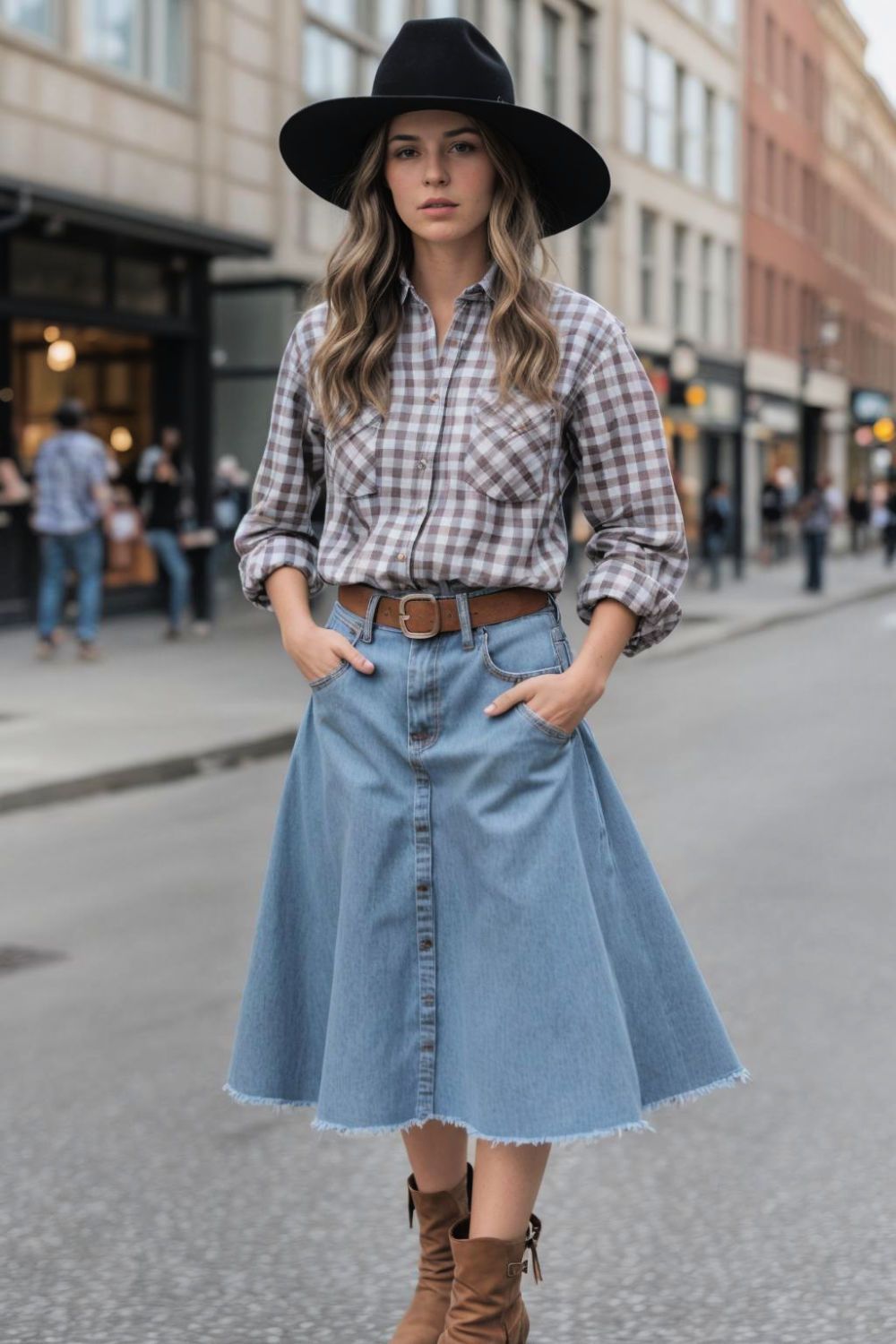 classic denim and plaid for cowgirl