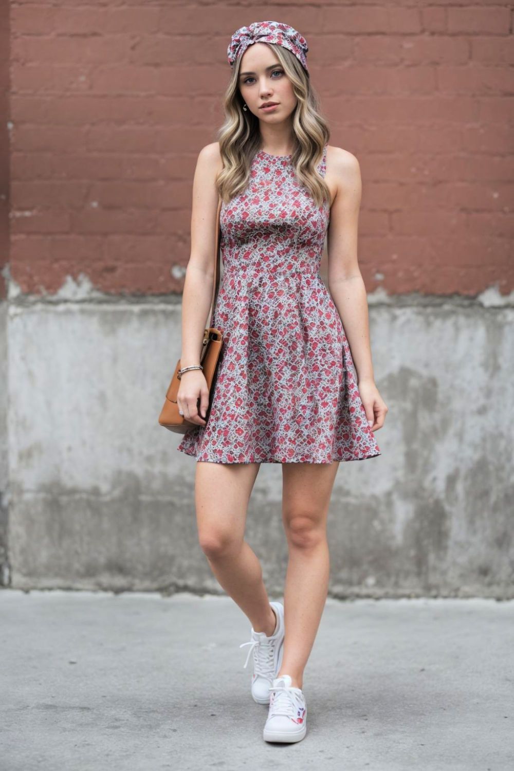 classic graphic bandana dress and sneakers