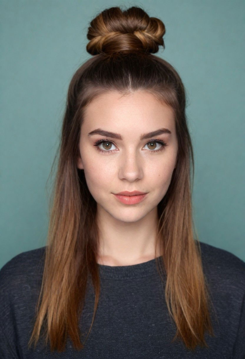 classic half up half down bun hairstyle