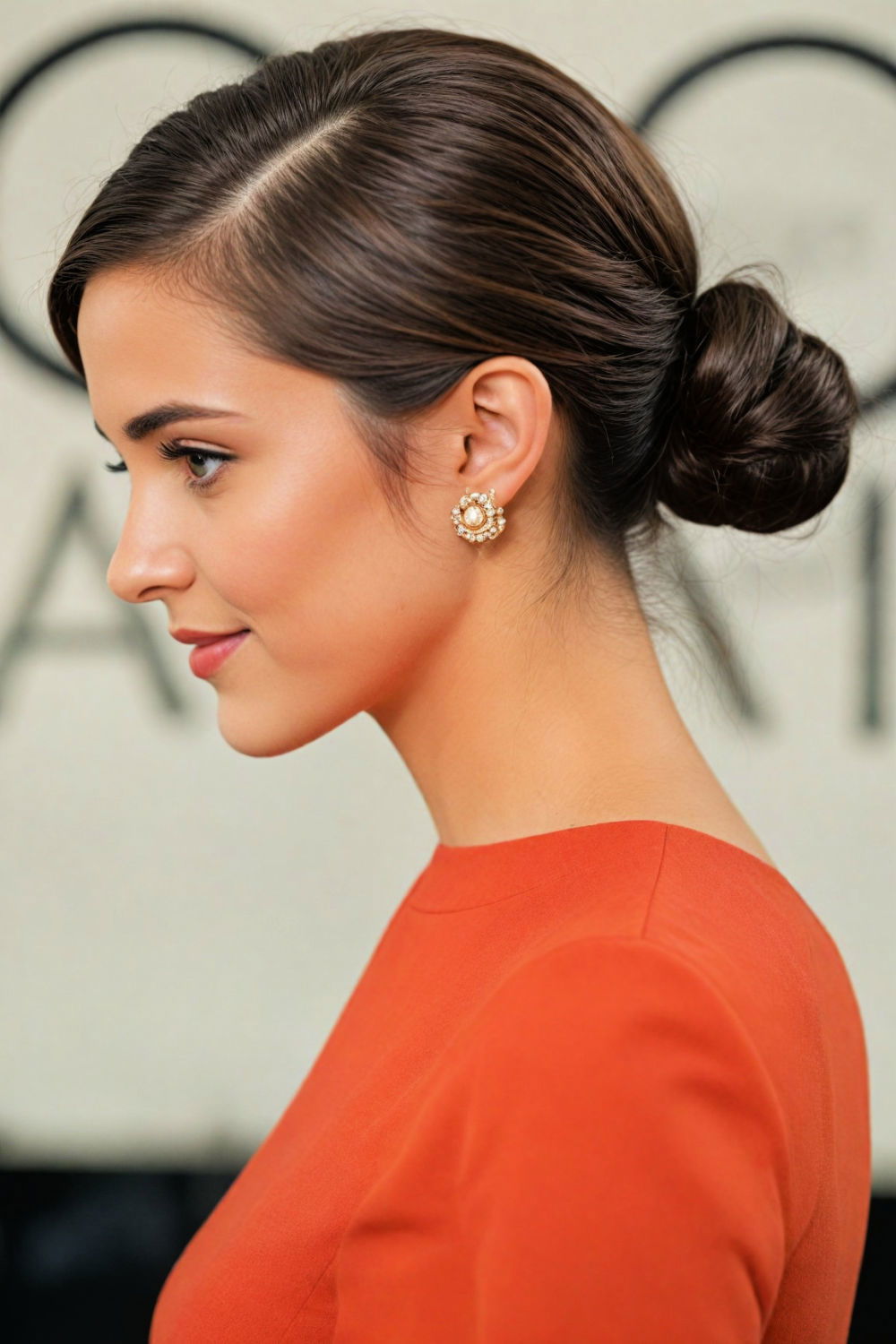 classic low bun with side part hairstyle