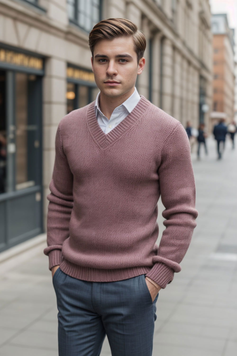 classic sweater over collared shirt