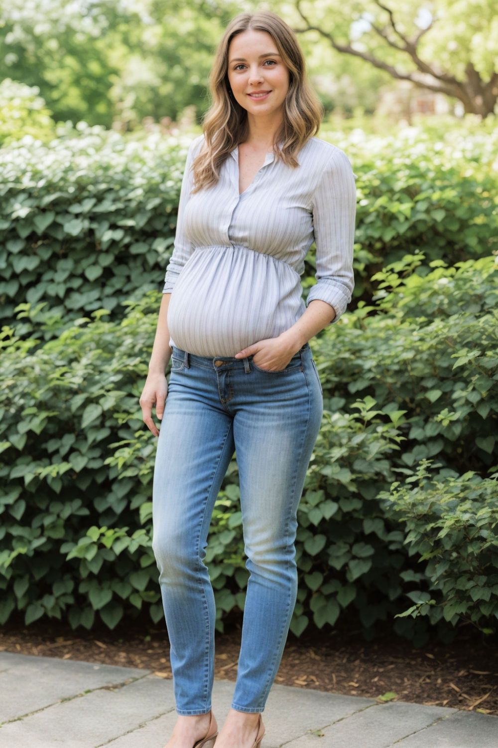 comfortable maternity jeans and blouse