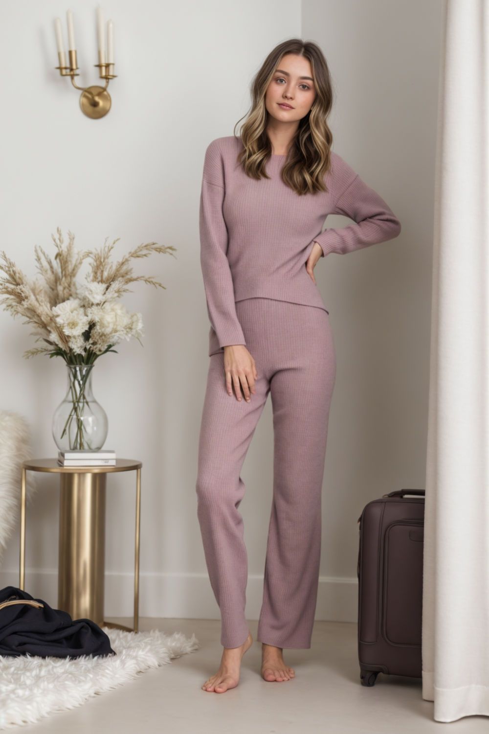 comfy chic knit set airport outfit