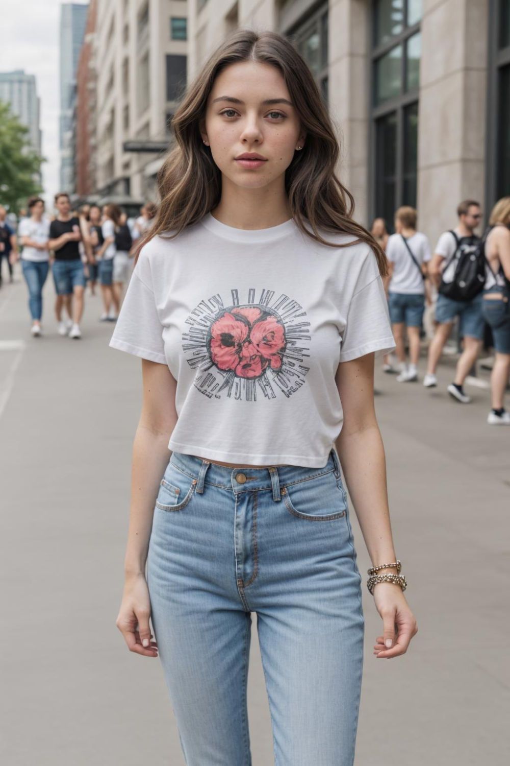 cool high waisted jeans and a graphic tee