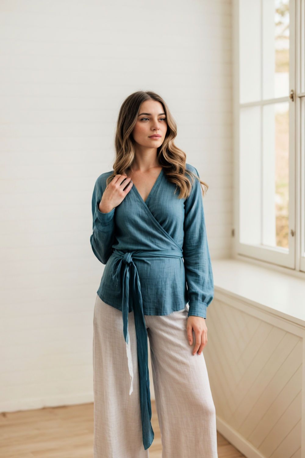 cool linen wrap top and palazzo pants