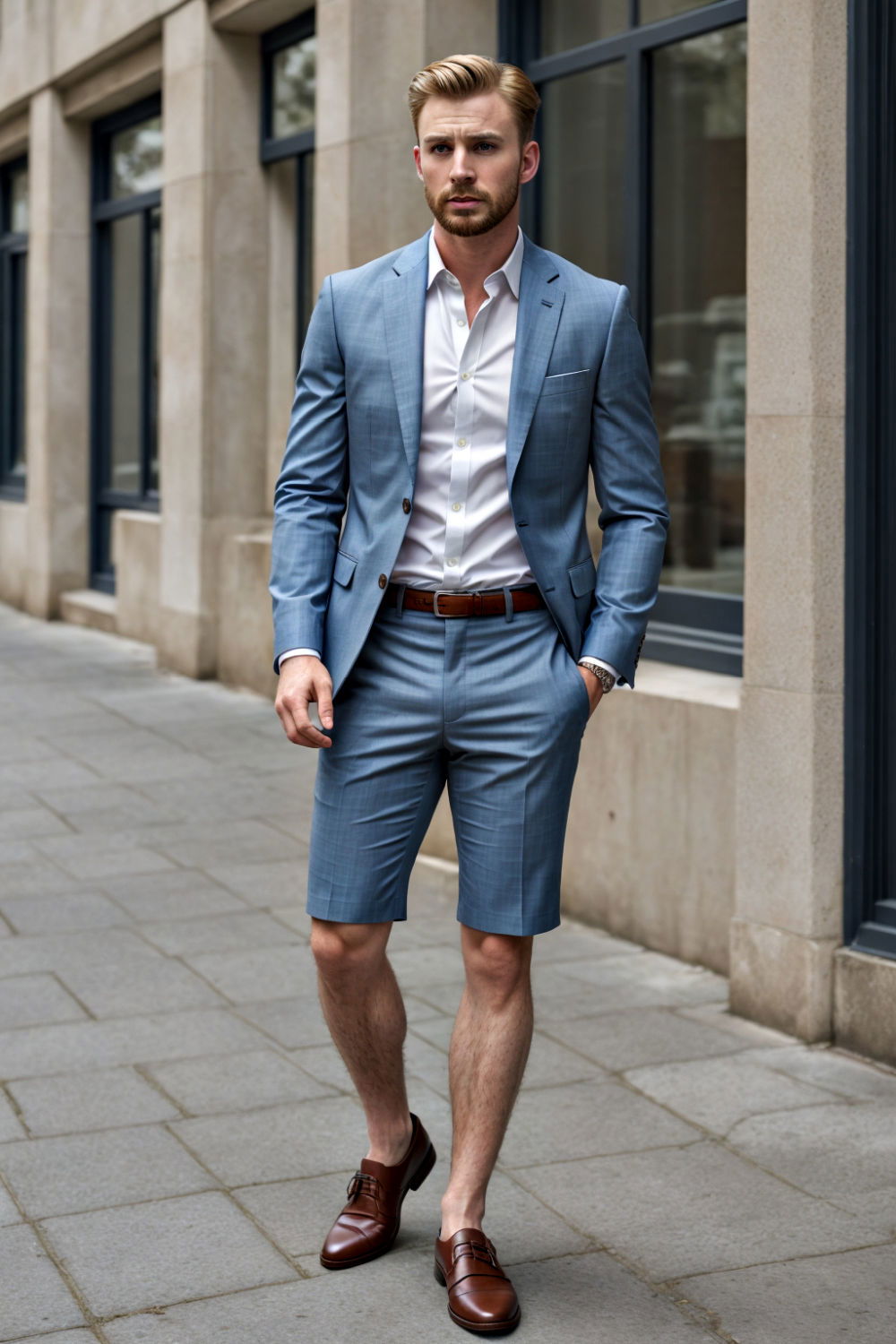 cool tailored shorts and blazer combo