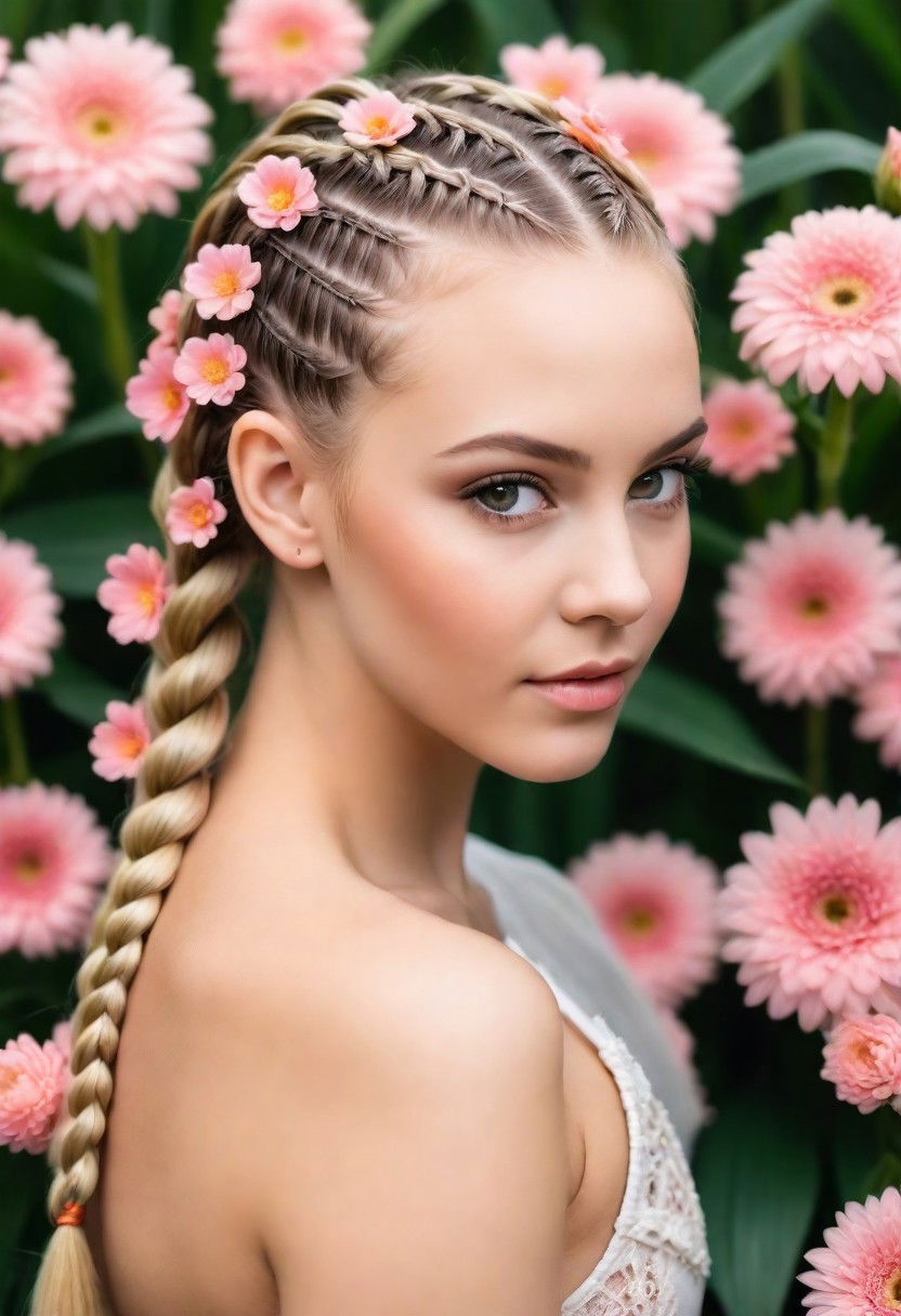cornrows with natural flowers hairstyle