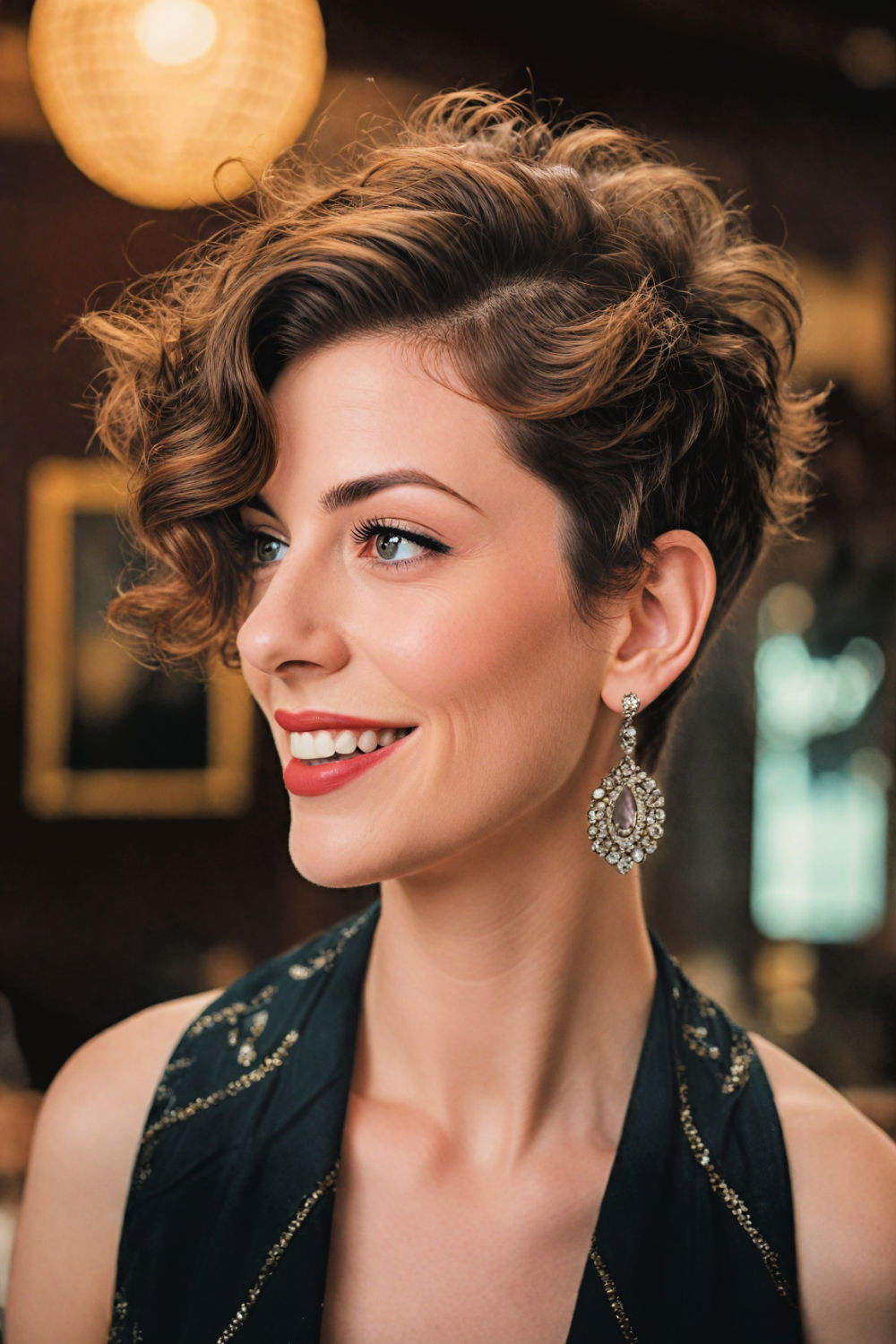 cropped cut with waves hairstyle