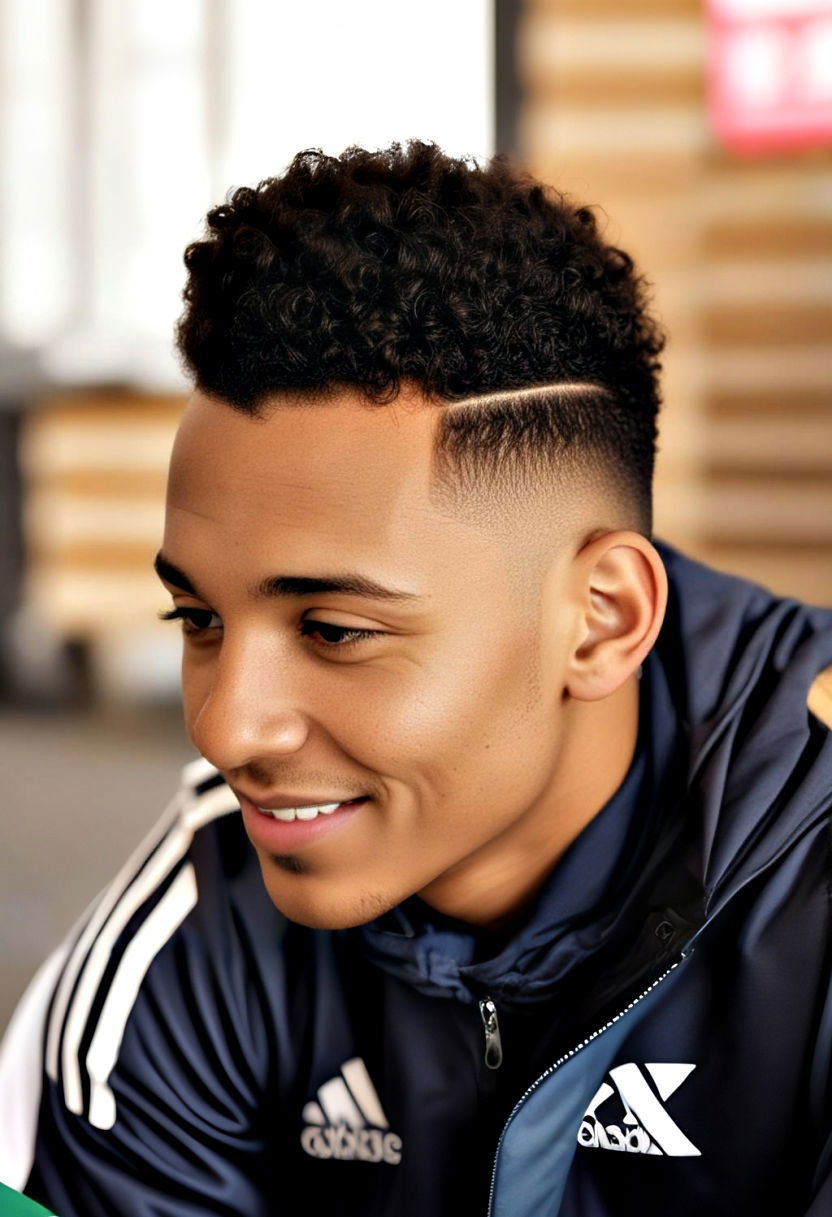 curly fade with hard part