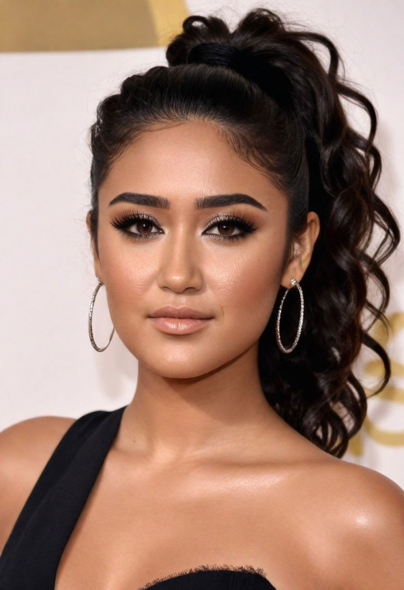 curly high ponytail hairstyle