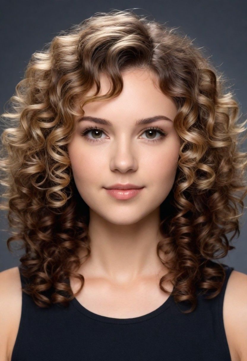 curly layers hairstyle for round face