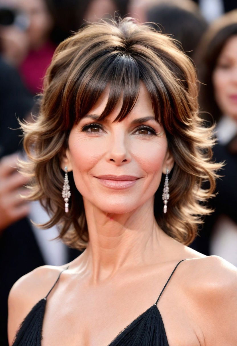 curly shag with fringe hairstyle for women over 60