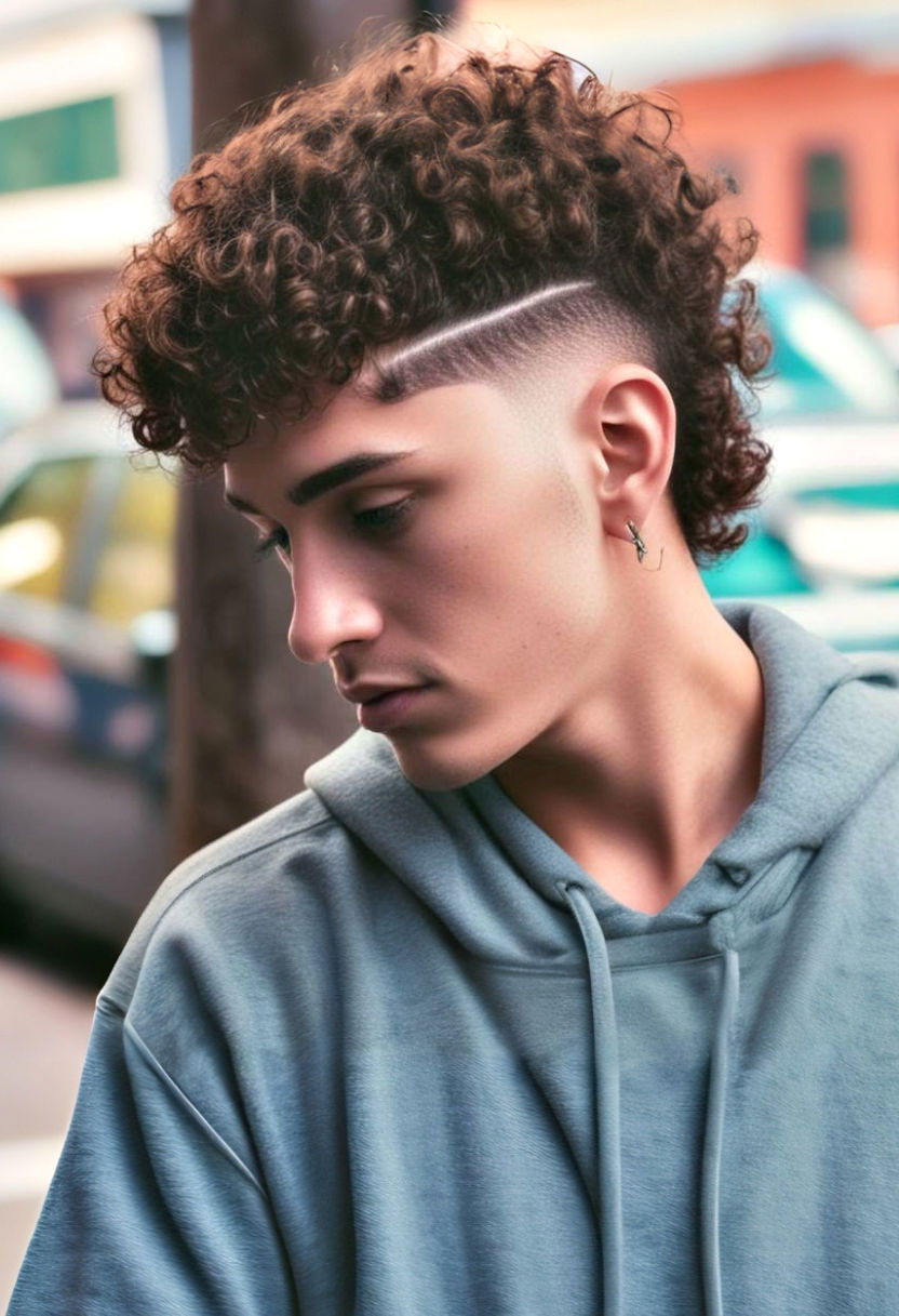 curly taper with hard line hairstyle for men