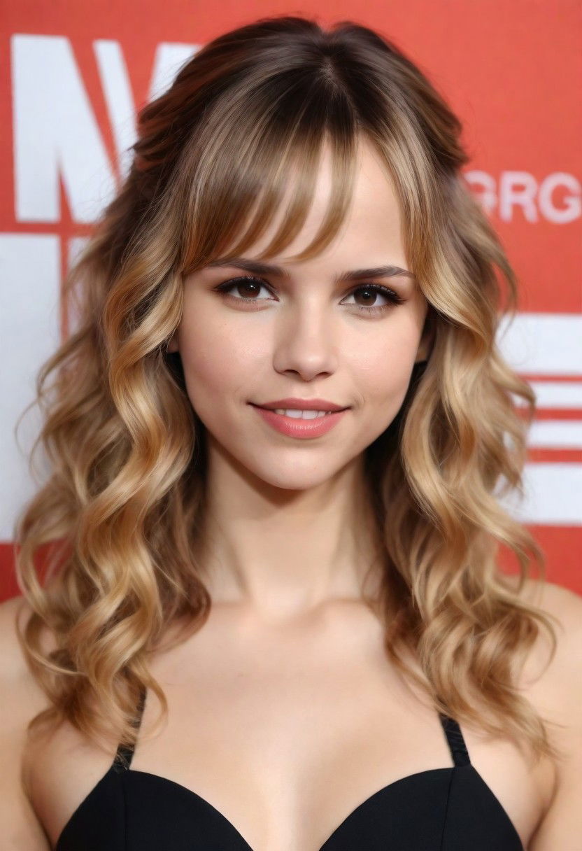 cute long curly hair with bangs