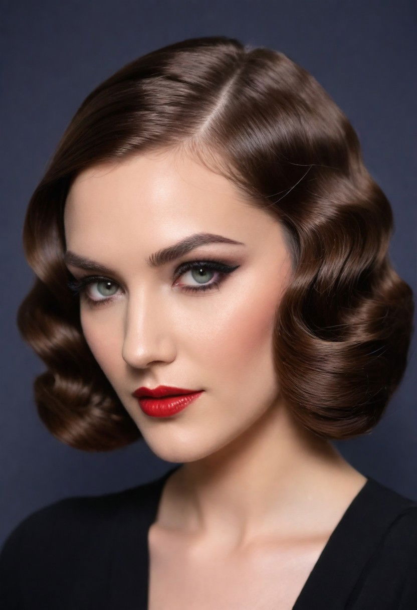 deep side part with glossy waves hairstyle