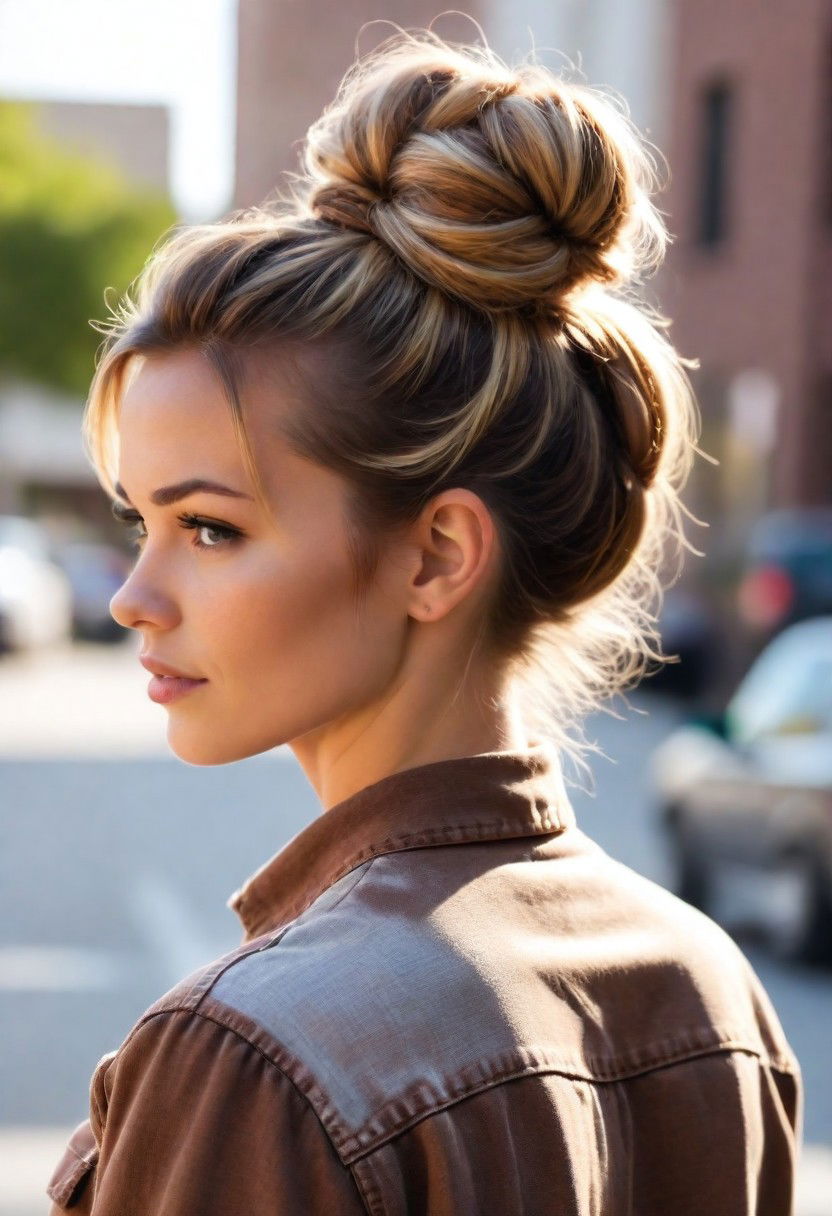 effortless messy bun cowgirl hairstyle