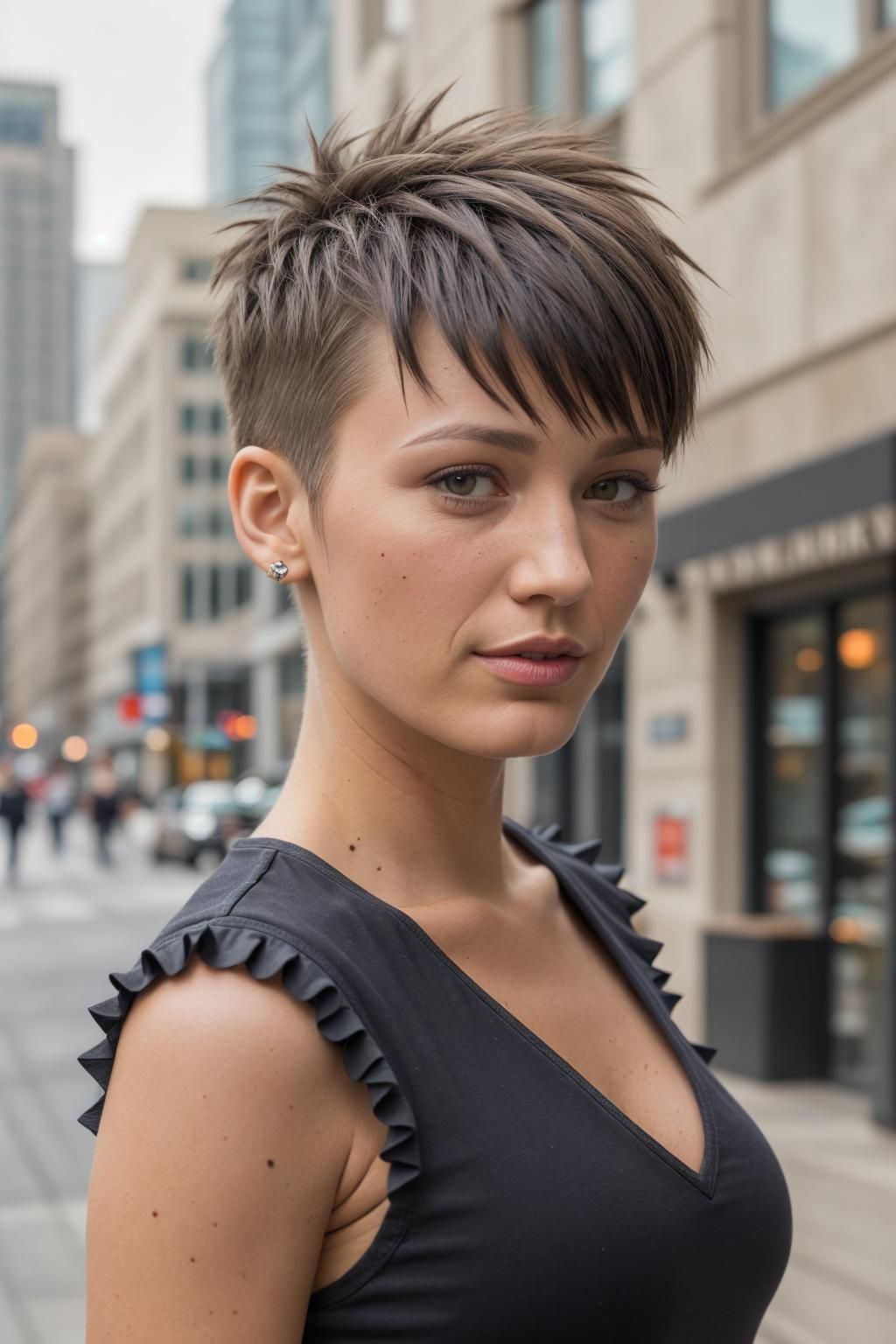 elegant spiky pixie with angled bangs