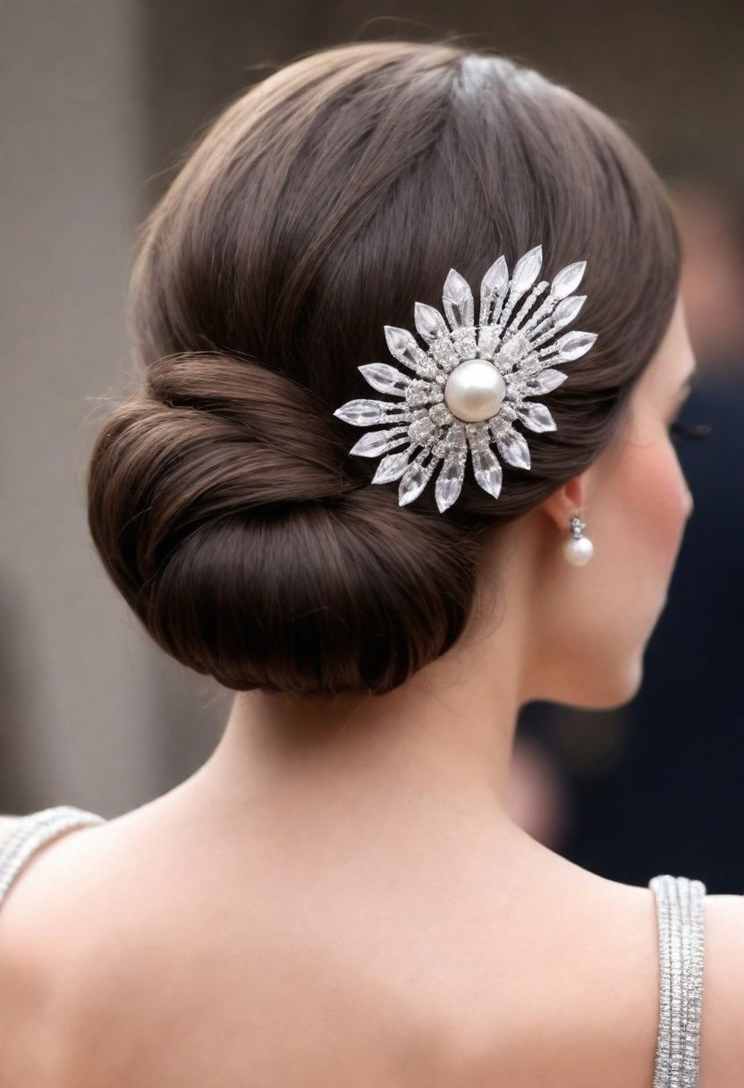 embellished low bun flapper hairstyle