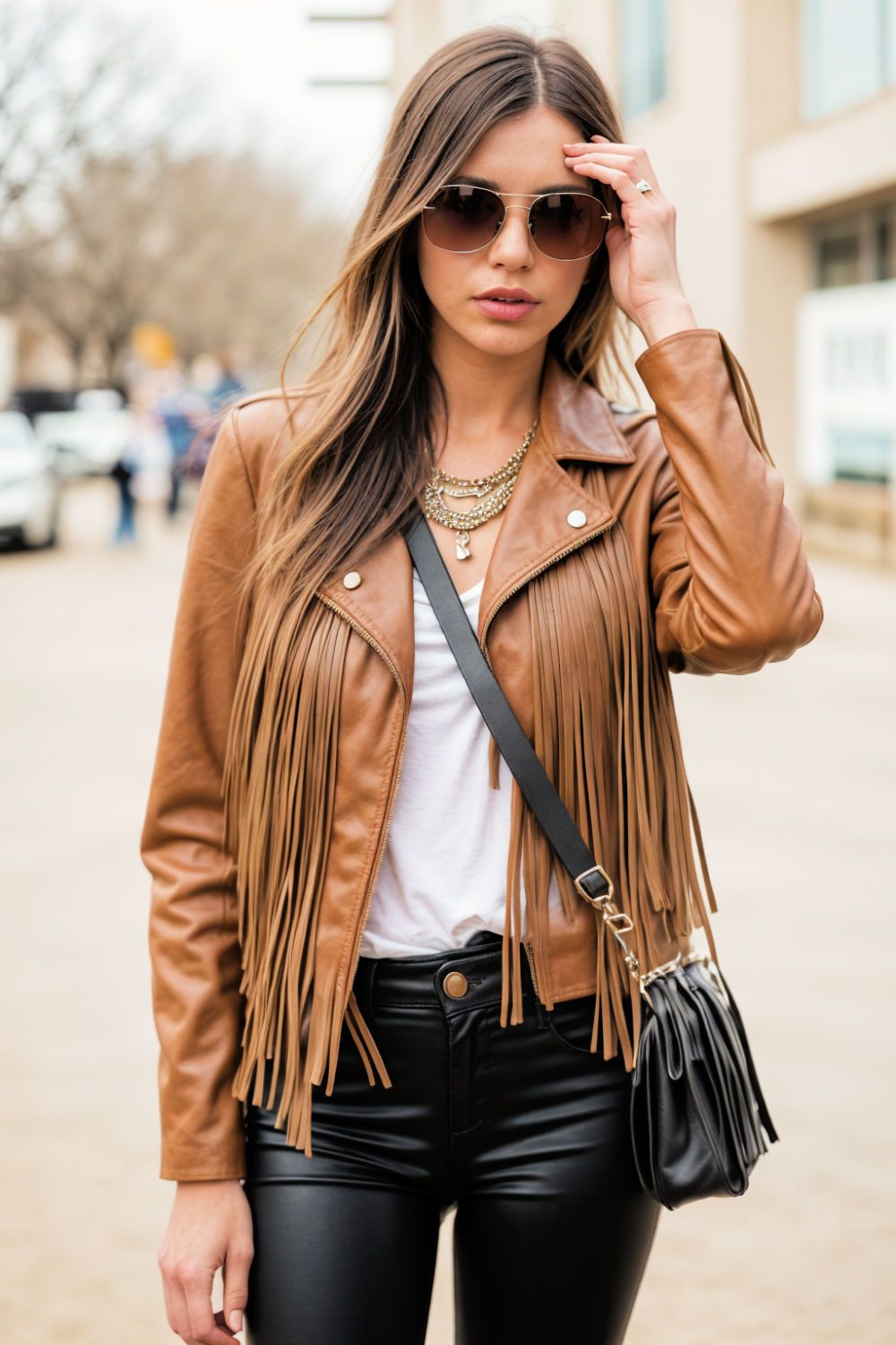 fashion fringe leather jacket rodeo outfit