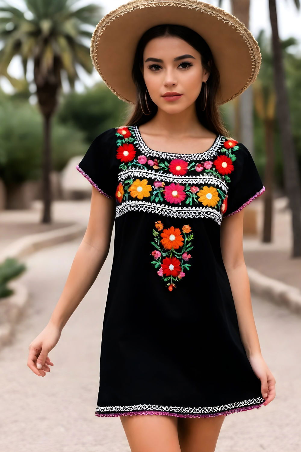 fashionable mexican embroidered mini dress