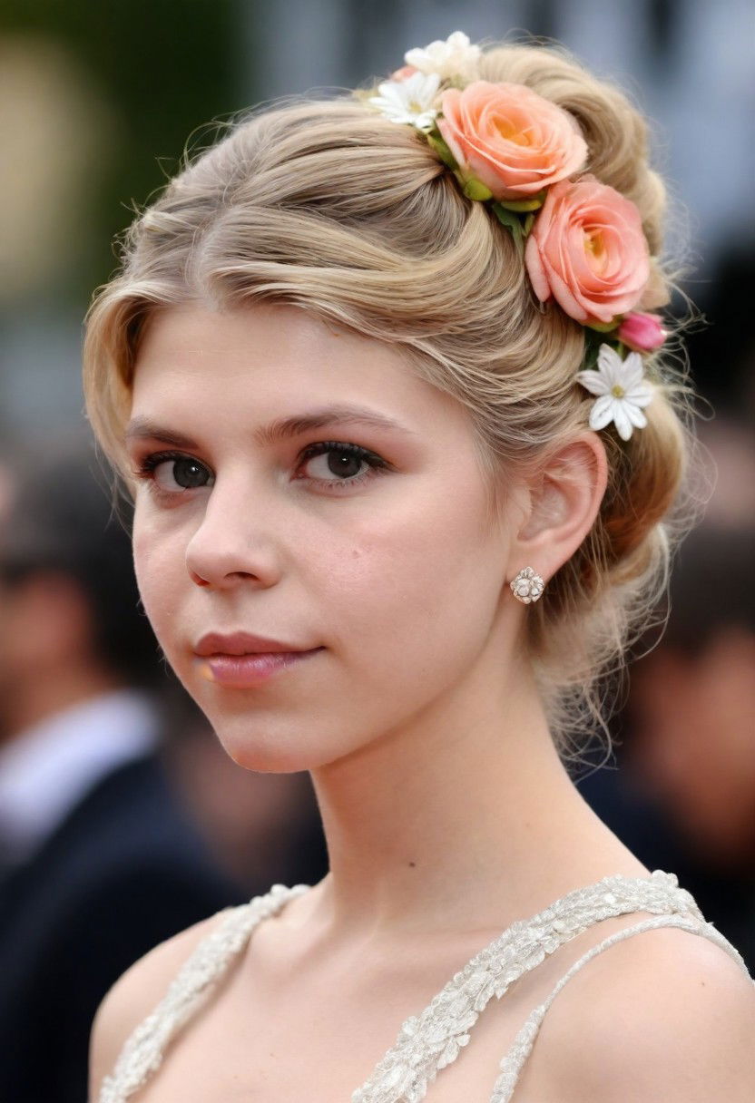 floral embellished updo hairstyle