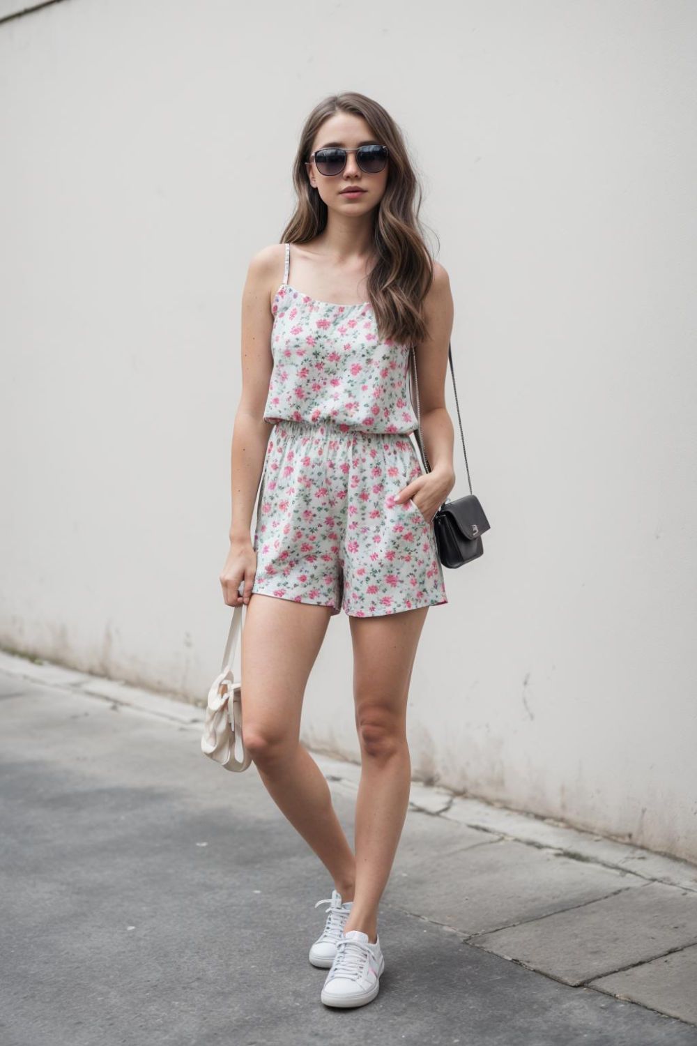 fun and fuss free romper with sneakers