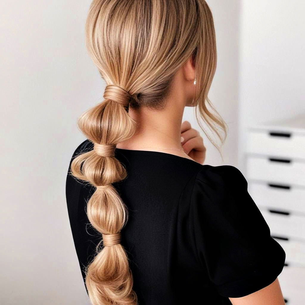 fun bubble ponytail hairstyle