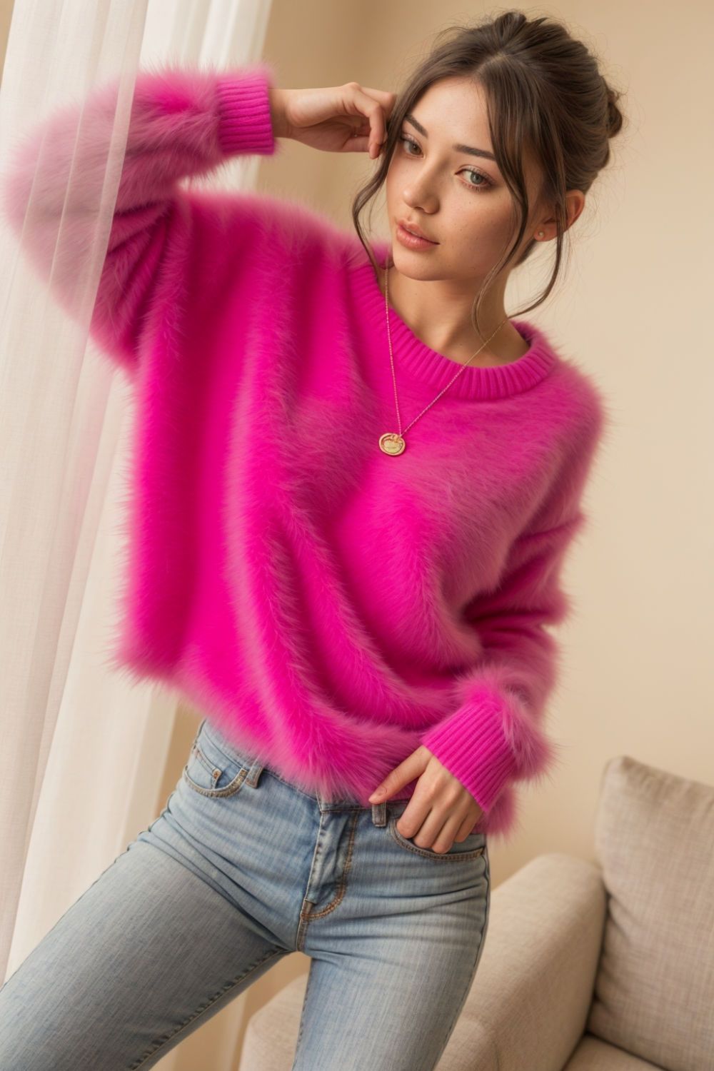 fun way hot pink fuzzy sweater