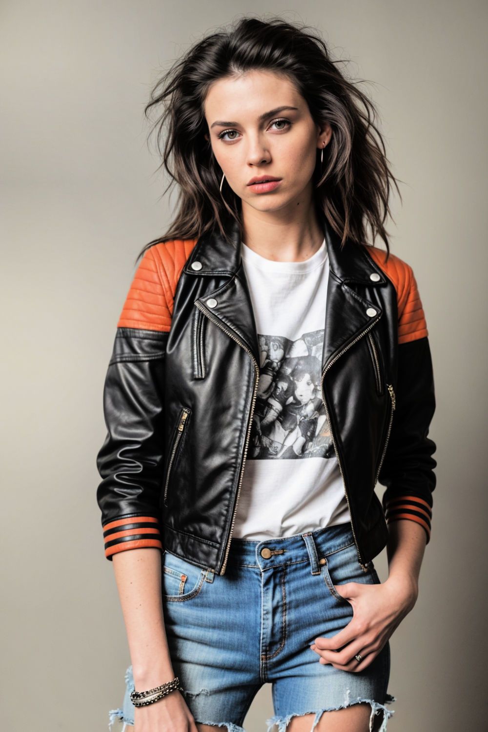 graphic tee and leather jacket for casual meetups