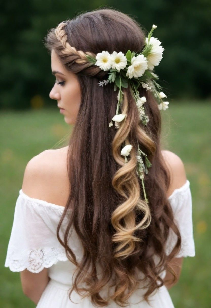 half up half down hairstyle with flowers