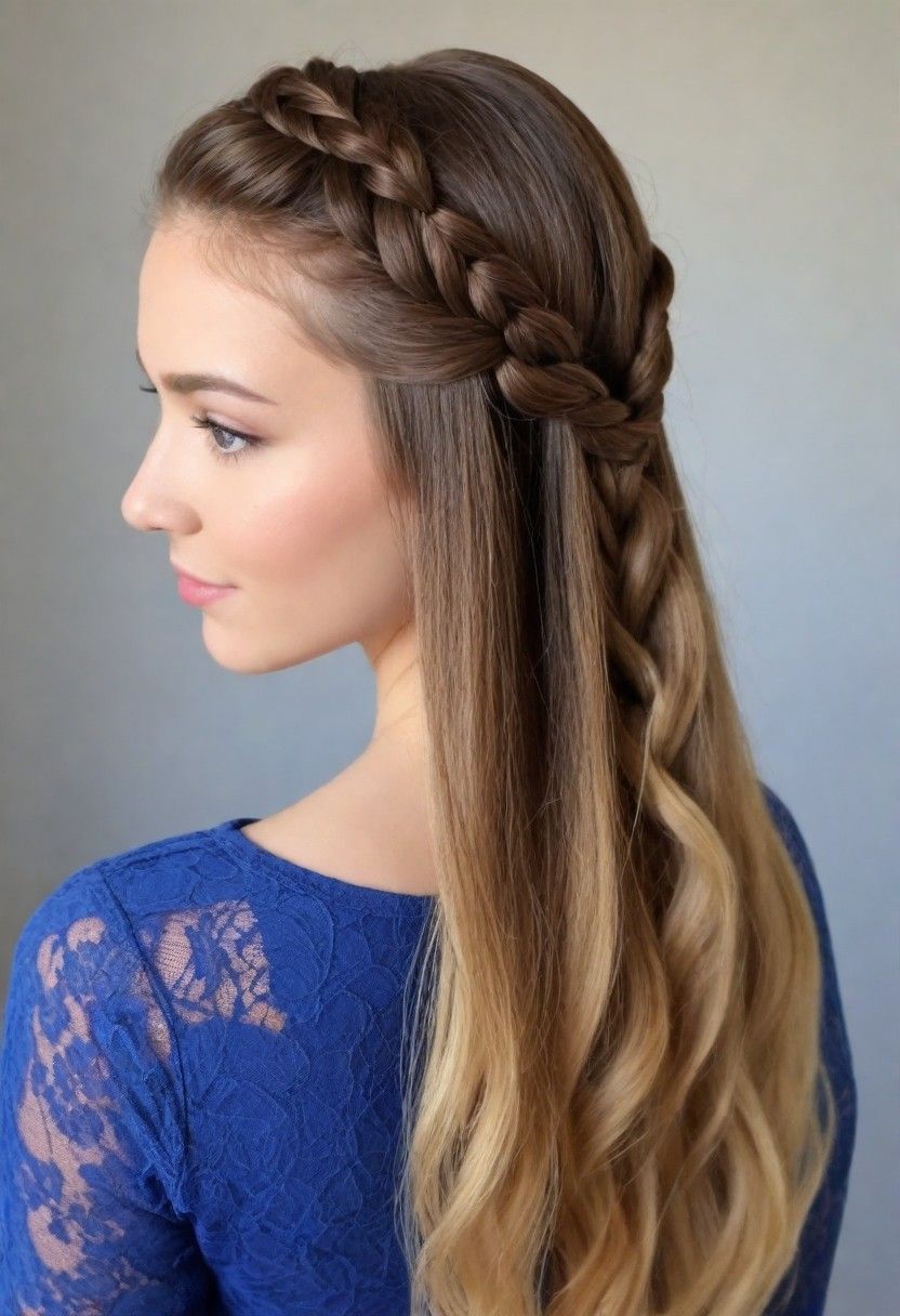 half up half down with lace braid