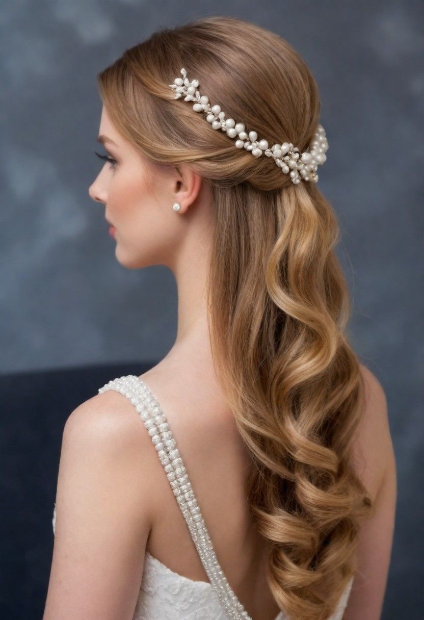 half up half down with pearls
