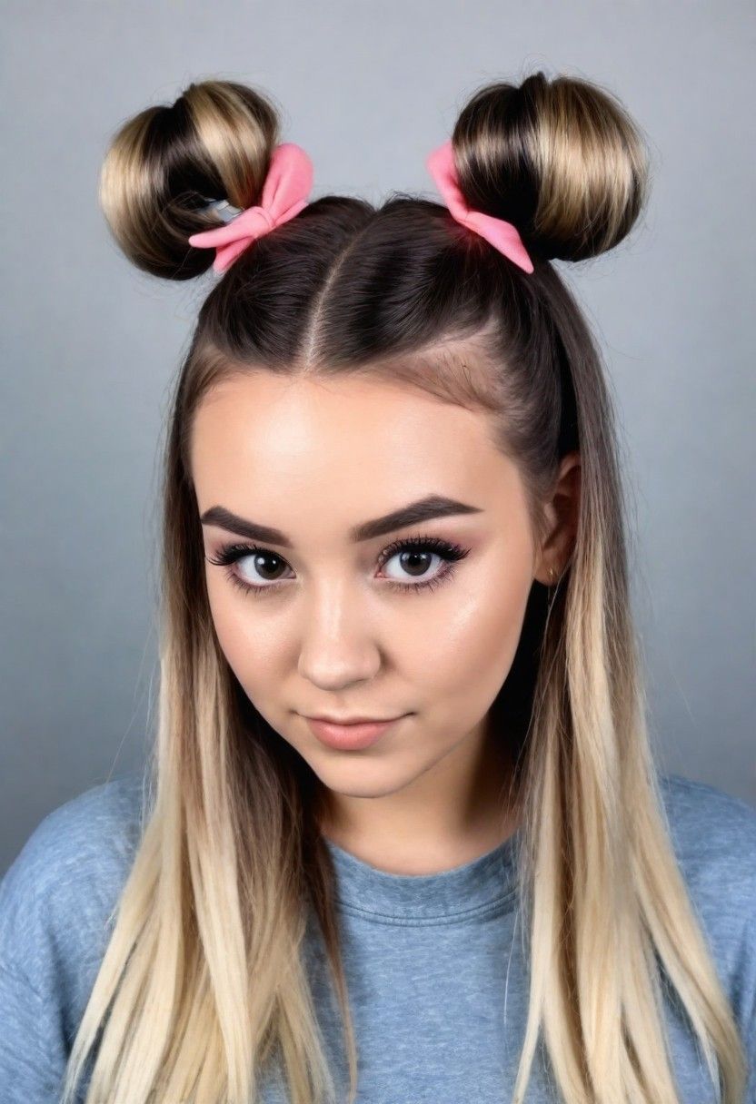 half up half down with space buns