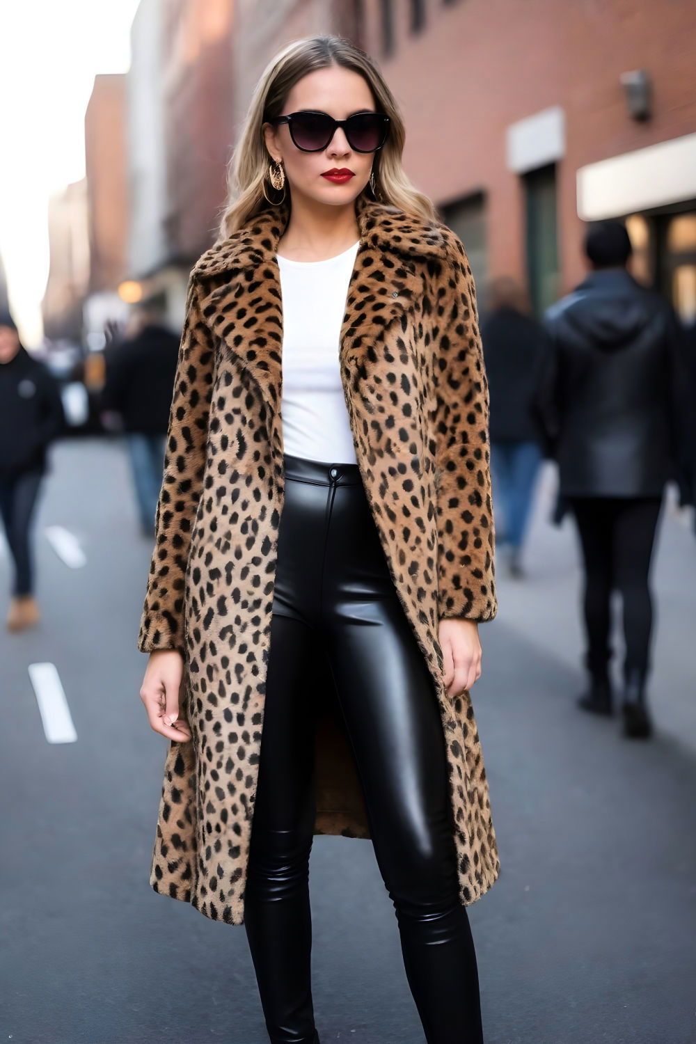 leopard print coat and leather leggings rap concert outfit