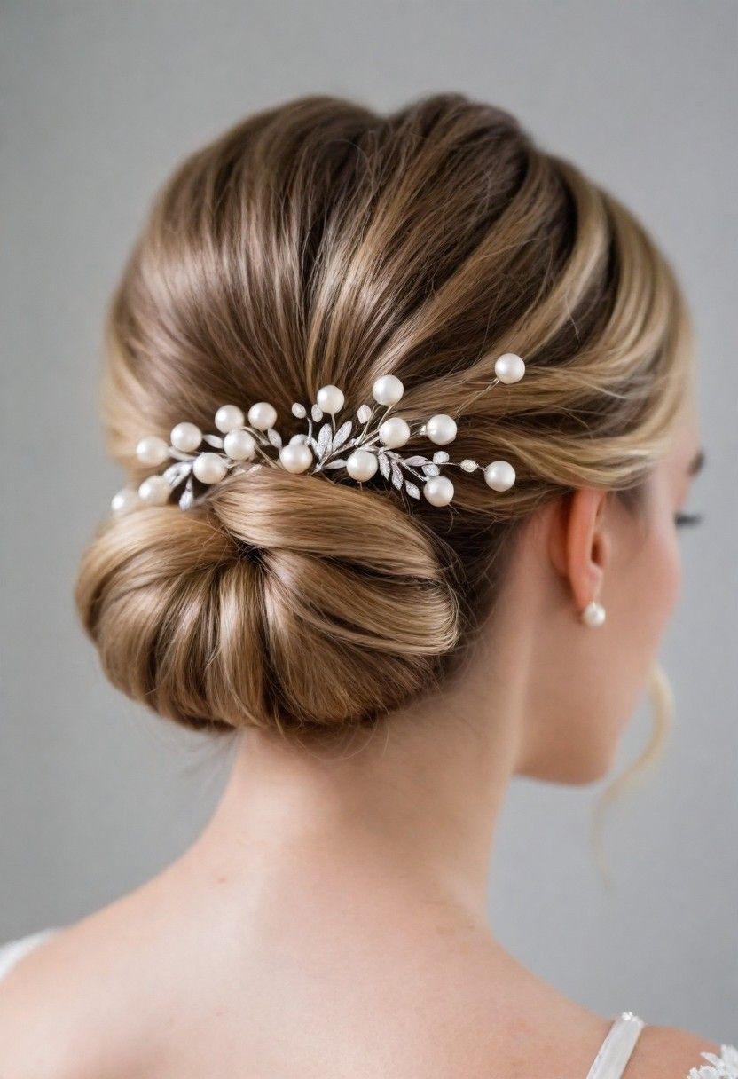 loose bun with pearl pins hairstyle