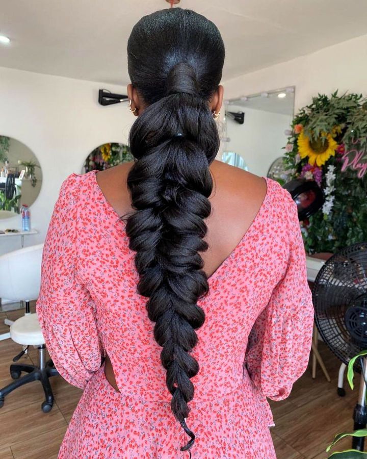 low ponytail with voluminous braid