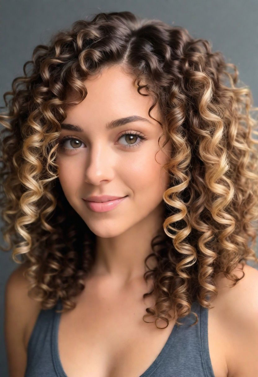 medium curly hair with highlights
