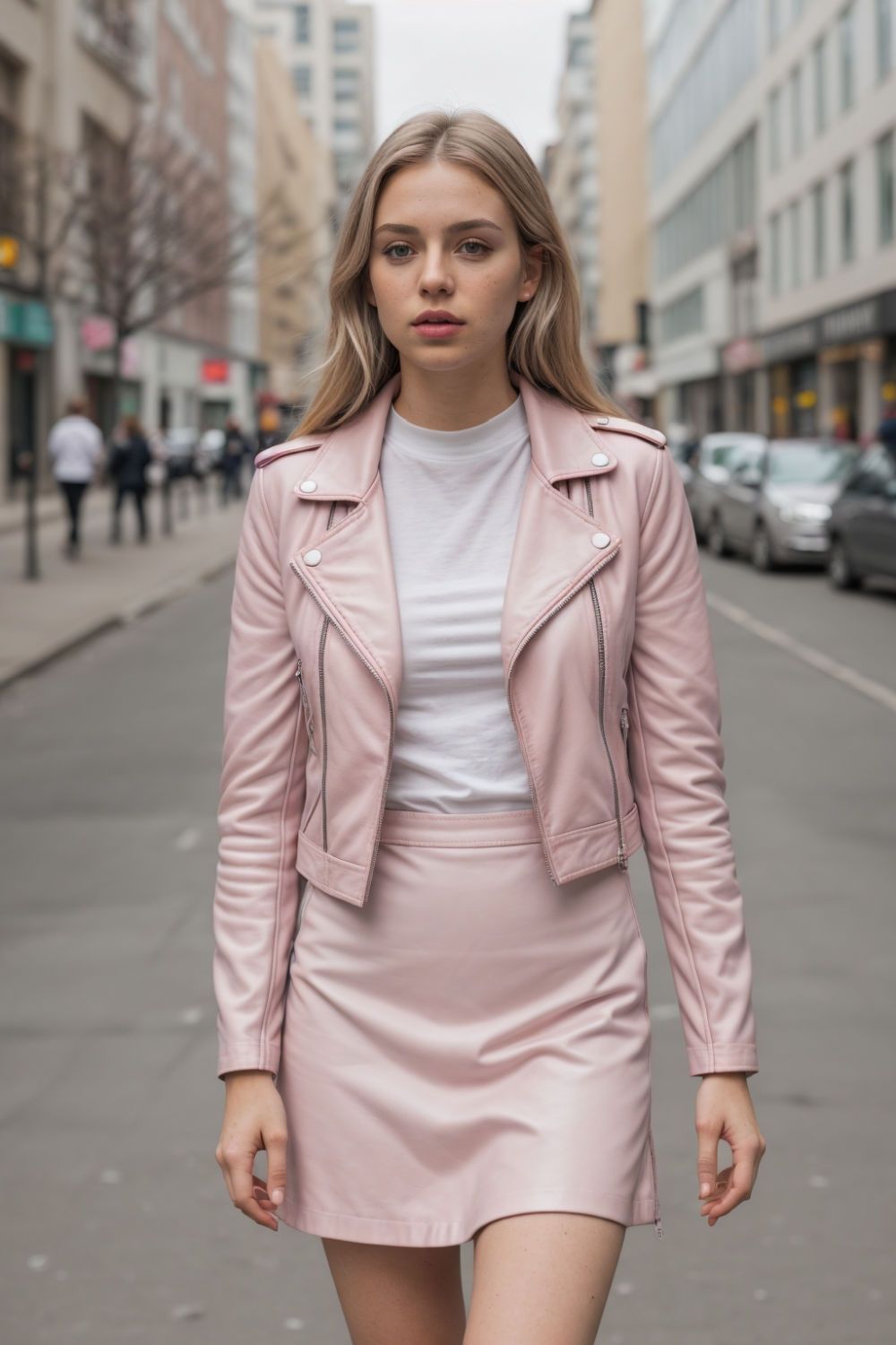 modern baby pink leather jacket