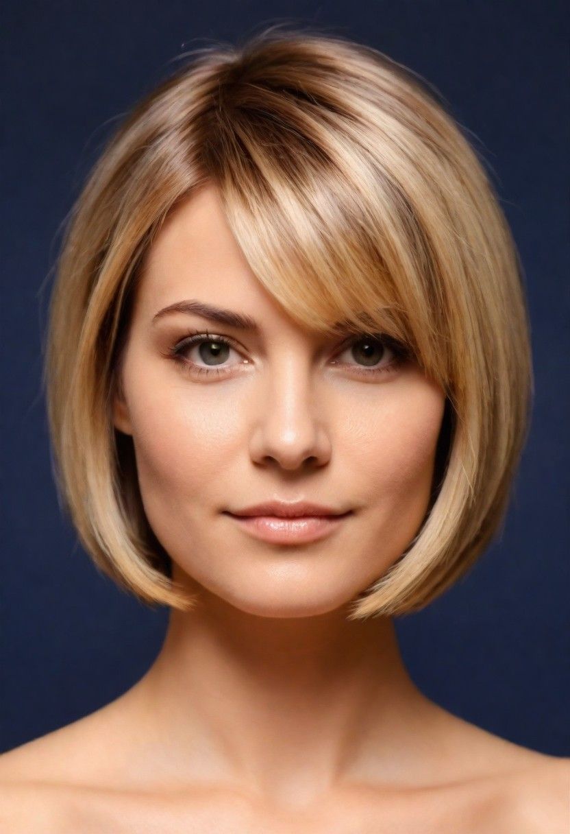 modern layered bob for a round face