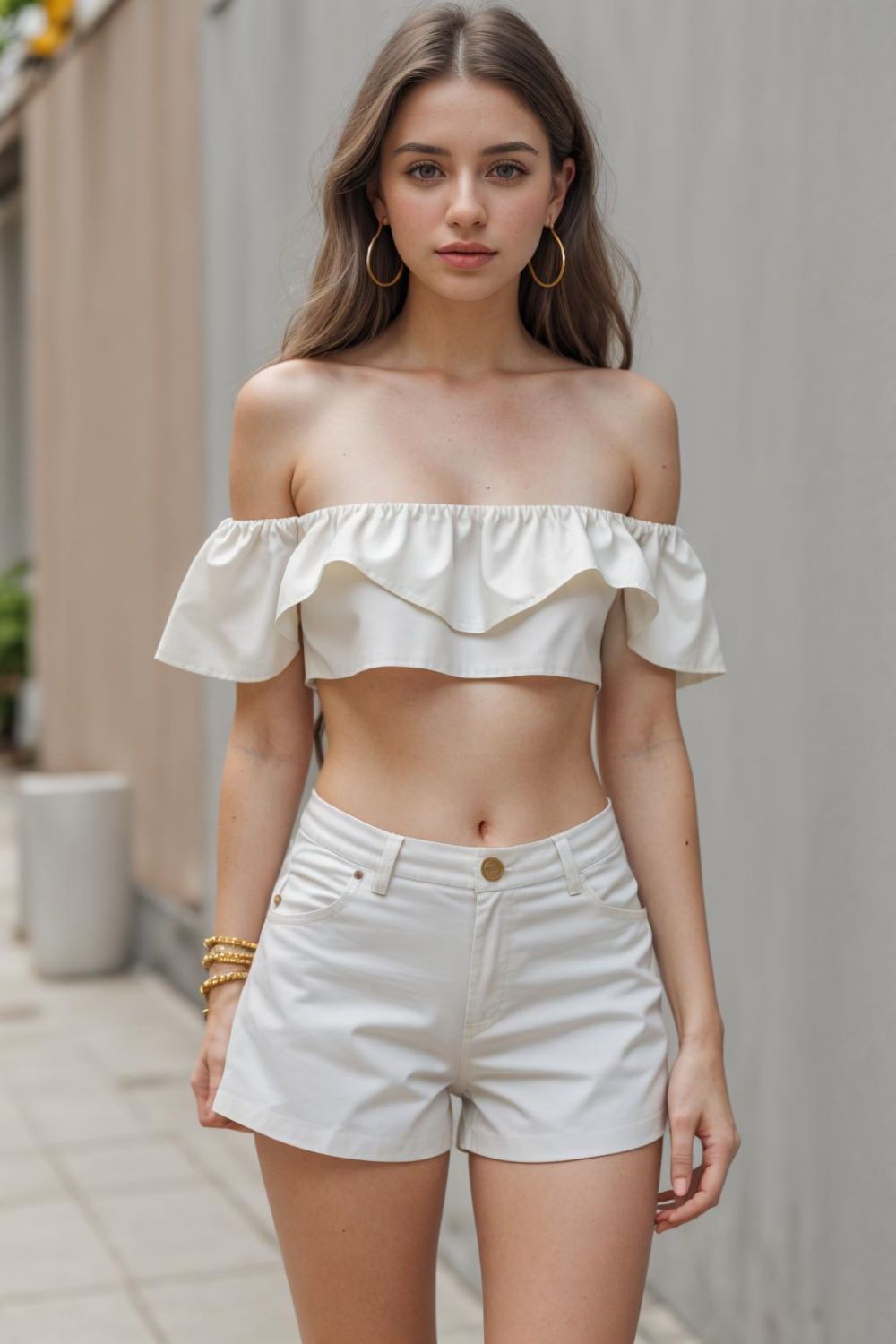 off the shoulder blouse and shorts